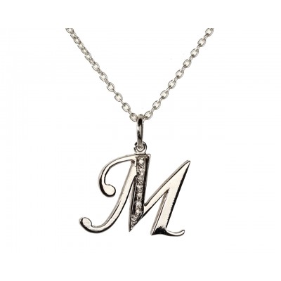 Alphabet M pendant with diamonds